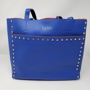 Nicole Miller blue stud tote with pink interior